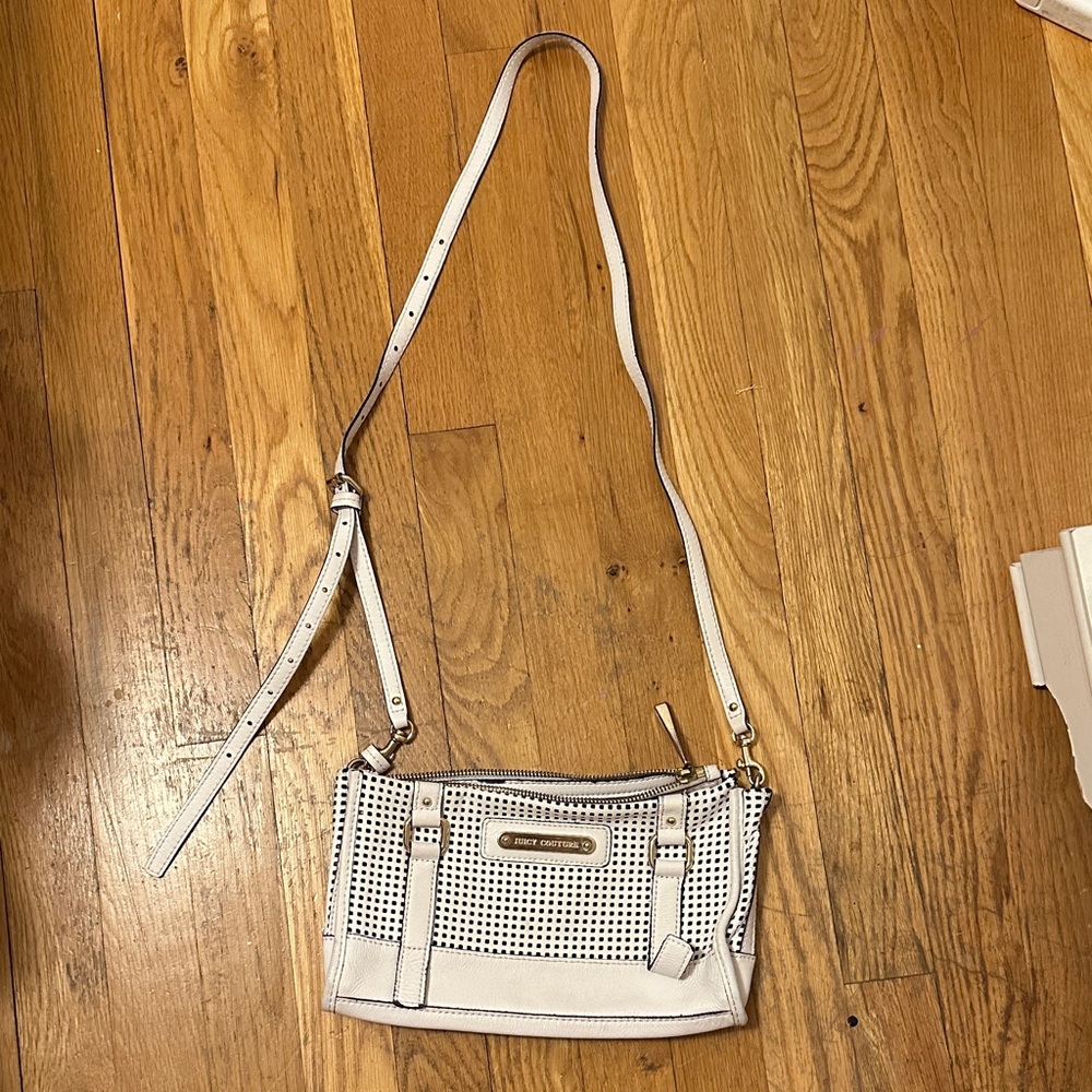 Juicy couture White Perforated Leather Crossbody with Gold Hardware